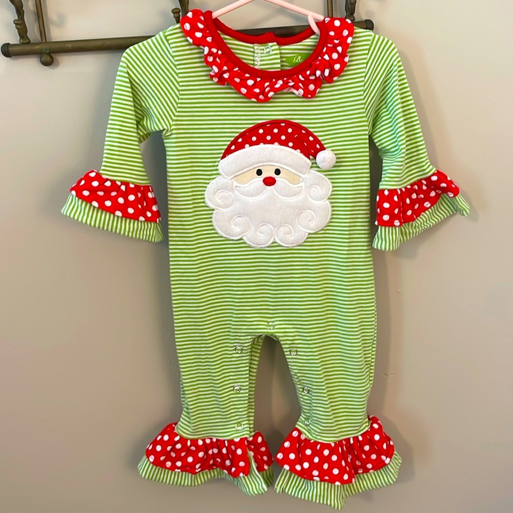 Be Mine Knit Christmas Santa Face Long Romper